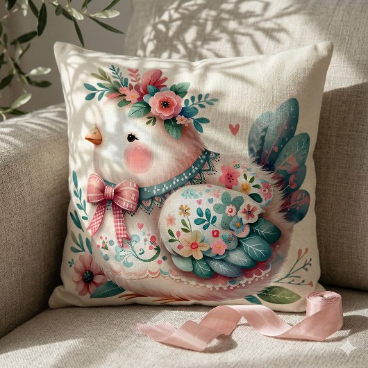 Floral Folk Bird with Pastel Boho Charm クッション