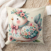 Floral Folk Bird with Pastel Boho Charm クッション (ブランケット)