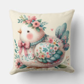 Floral Folk Bird with Pastel Boho Charm クッション (裏面)