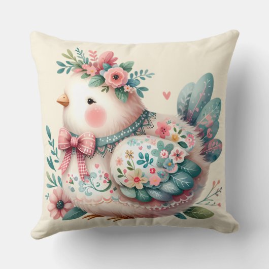 Floral Folk Bird with Pastel Boho Charm クッション (裏面)