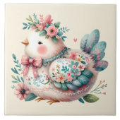 Floral Folk Bird with Pastel Boho Charm タイル (正面)