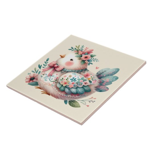 Floral Folk Bird with Pastel Boho Charm タイル (側面)