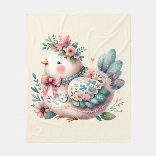 Floral Folk Bird with Pastel Boho Charm フリースブランケット (正面)