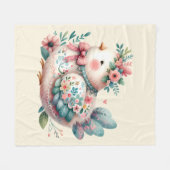 Floral Folk Bird with Pastel Boho Charm フリースブランケット (正面(横))