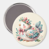 Floral Folk Bird with Pastel Boho Charm マグネット (正面/裏面)