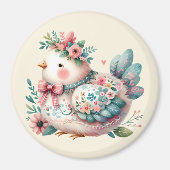 Floral Folk Bird with Pastel Boho Charm マグネット (正面)