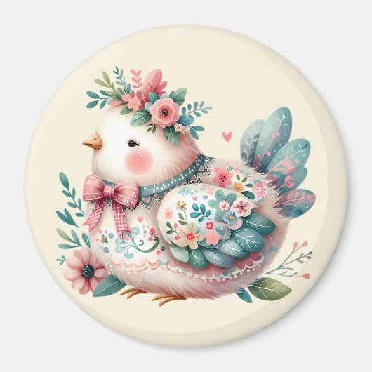 Floral Folk Bird with Pastel Boho Charm マグネット (正面)