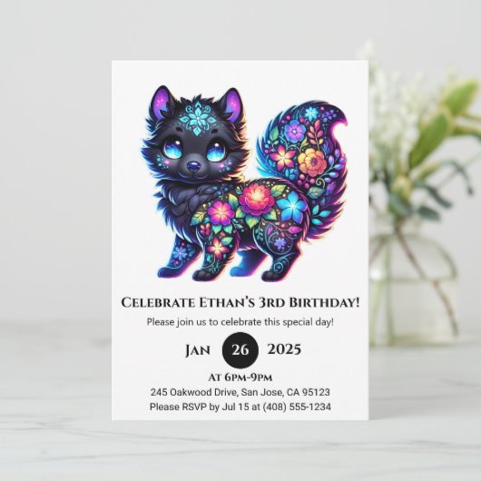 Floral Folk Fantasy Wolf Birthday 招待状 (スタンド正面)