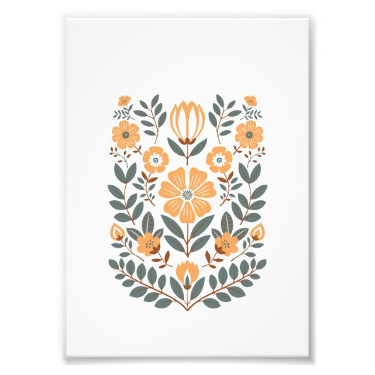 Floral Folk Wall Art Print, Scandinavian Botanical フォトプリント (正面)