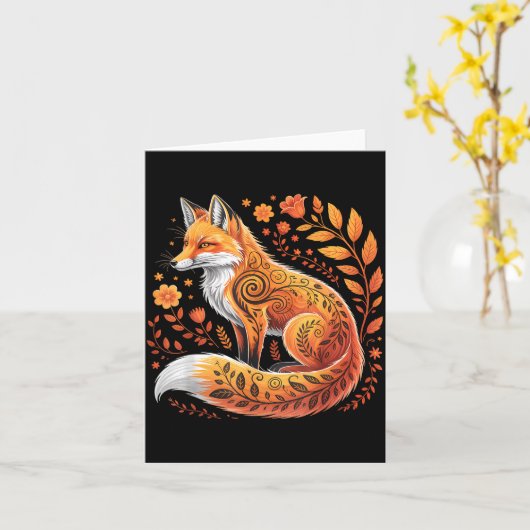 Floral Fox Flowers Art Fox In Autumn - Fall Fox カード (黄色い花)