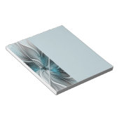 Floral Fractal Modern Abstract Flower Blue Gray ノートパッド (アングル)