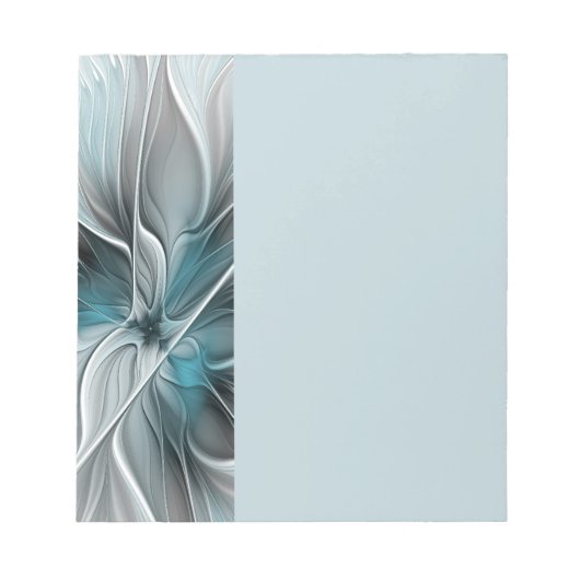 Floral Fractal Modern Abstract Flower Blue Gray ノートパッド (正面)