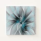 Floral Fractal Modern Abstract Flower Blue Gray ノートブック (裏面)