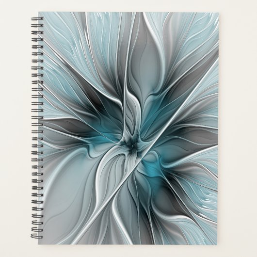Floral Fractal Modern Abstract Flower Blue Gray プランナー手帳 (正面)