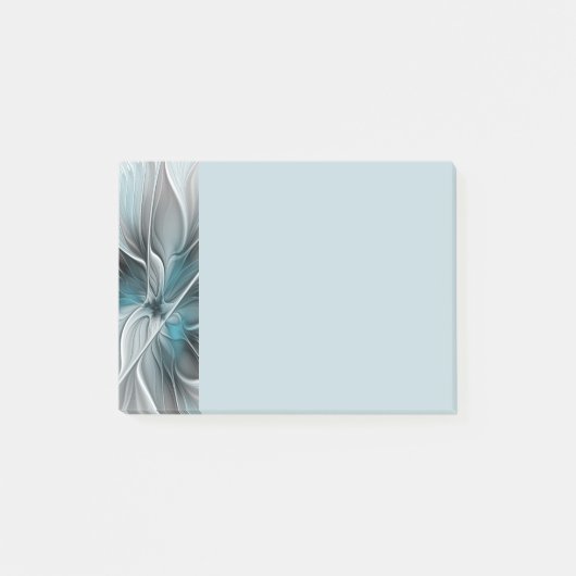 Floral Fractal Modern Abstract Flower Blue Gray ポストイット (正面)