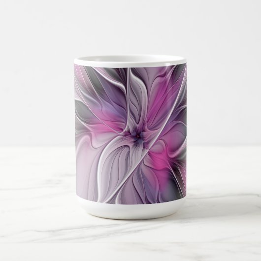 Floral Fractal Modern Abstract Flower Pink Gray コーヒーマグカップ (中央)