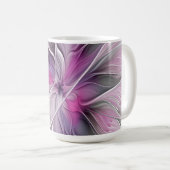 Floral Fractal Modern Abstract Flower Pink Gray コーヒーマグカップ (正面右)