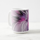 Floral Fractal Modern Abstract Flower Pink Gray コーヒーマグカップ (正面左)