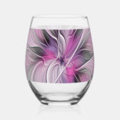 Floral Fractal Modern Abstract Flower Pink Gray ステムなしワイングラス (裏面)