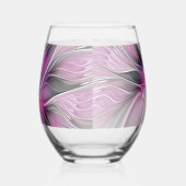 Floral Fractal Modern Abstract Flower Pink Gray ステムなしワイングラス (右)