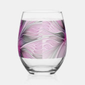 Floral Fractal Modern Abstract Flower Pink Gray ステムなしワイングラス (左)