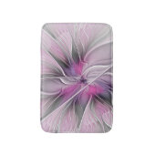 Floral Fractal Modern Abstract Flower Pink Gray バスマット (正面縦)