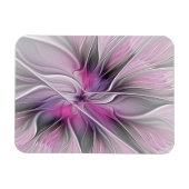 Floral Fractal Modern Abstract Flower Pink Gray マグネット (横)