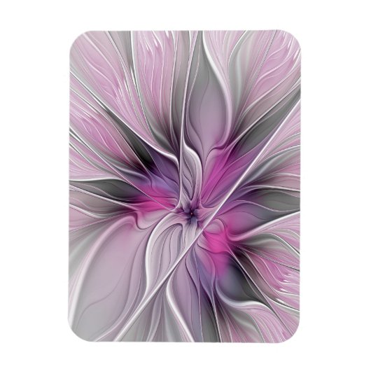 Floral Fractal Modern Abstract Flower Pink Gray マグネット (縦)