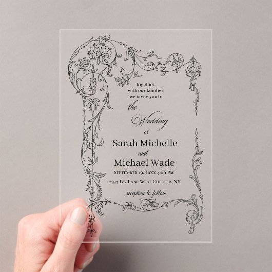 Floral Frame Calligraphy Acryli Wedding Invitation アクリル招待状 (インサイチュ (ポータブル))