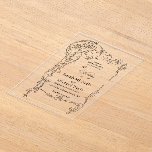 Floral Frame Calligraphy Acryli Wedding Invitation アクリル招待状 (レイダウン)