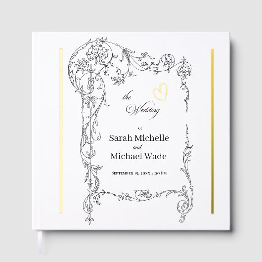 Floral Frame Calligraphy Wedding ゲストブック (正面)