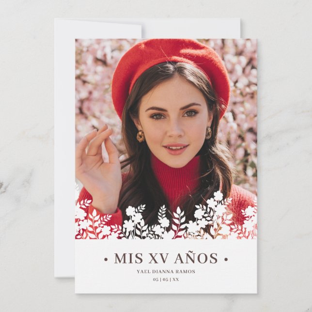 Floral Frame Elegant Spanish Photo Quinceañera (正面)