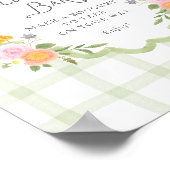 Floral Frame Green Gingham Baby Shower Flower Bar ポスター (角)
