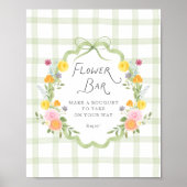Floral Frame Green Gingham Baby Shower Flower Bar ポスター (正面)