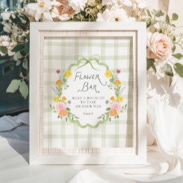Floral Frame Green Gingham Baby Shower Flower Bar ポスター