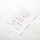 Floral Frame Monograms Catholic Wedding 箔招待状 (回転した状態)