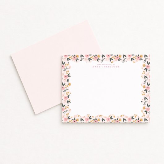 Floral Frame Nursery Note Card 招待状