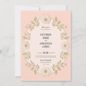 Floral Frame Peach Photo Wedding Invitation 招待状 (正面)