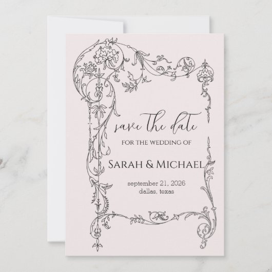 Floral Frame Save the date Wedding Announcement セーブザデート (正面)