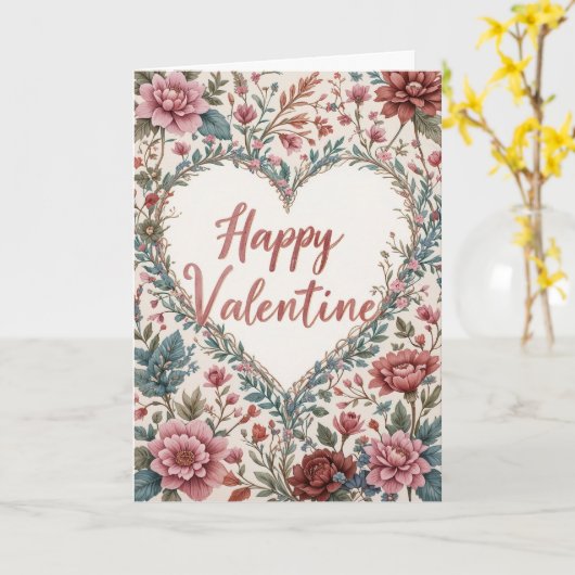 Floral Frame Valentine Romantic Happy Valentines  カード (黄色い花)