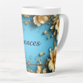 Floral Frame With Custom Name カフェラテマグ (右アングル)