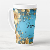 Floral Frame With Custom Name カフェラテマグ (左アングル)