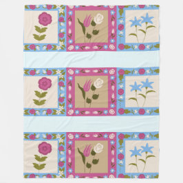 Floral framed squares pattern フリースブランケット