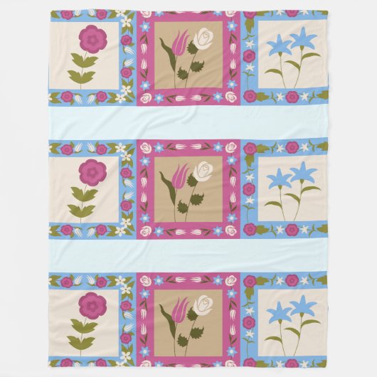 Floral framed squares pattern フリースブランケット (正面)