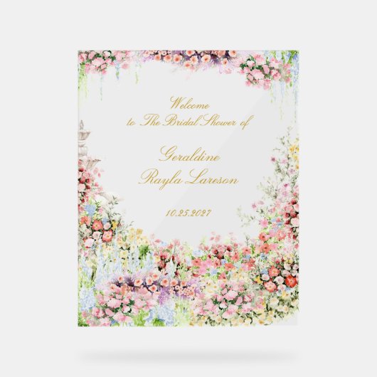 floral french garden chateau bridal shower welcome アクリルサイン (正面)