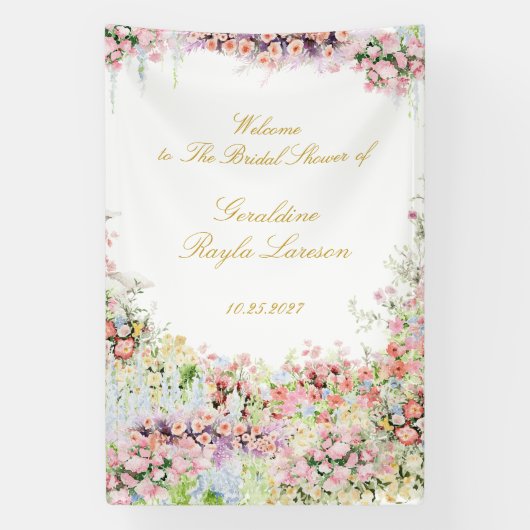 floral french garden chateau bridal shower welcome 横断幕 (縦)