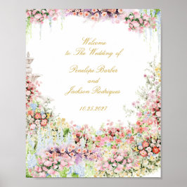floral french garden chateau wedding welcome ポスター