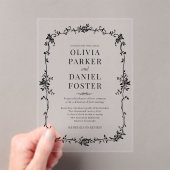 Floral French Victorian Black White Wedding アクリル招待状 (インサイチュ (ポータブル))
