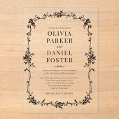 Floral French Victorian Black White Wedding アクリル招待状 (正面)