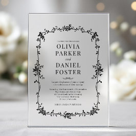 Floral French Victorian Black White Wedding  アクリル招待状